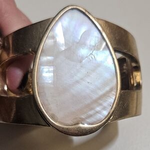 Beautiful Rainbow/Teardrop Moonstone Gemstone Goldtone Cuff Bracelet